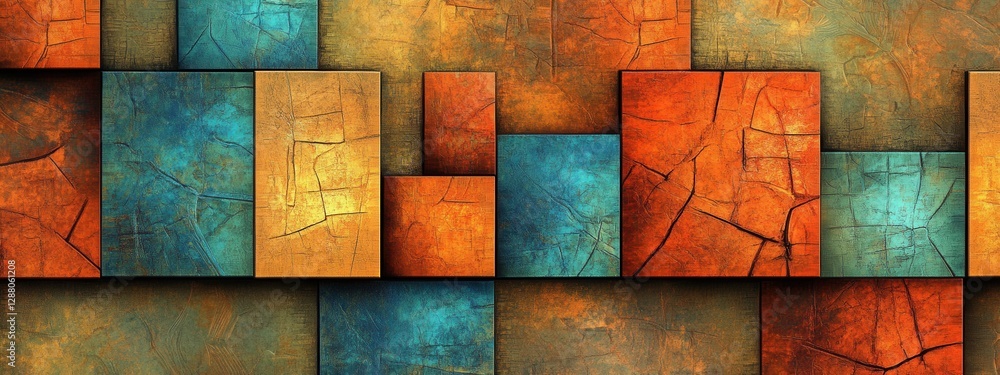 Poster abstract texture composition with vibrant colors in square shapes ideal for backgrounds and digital 