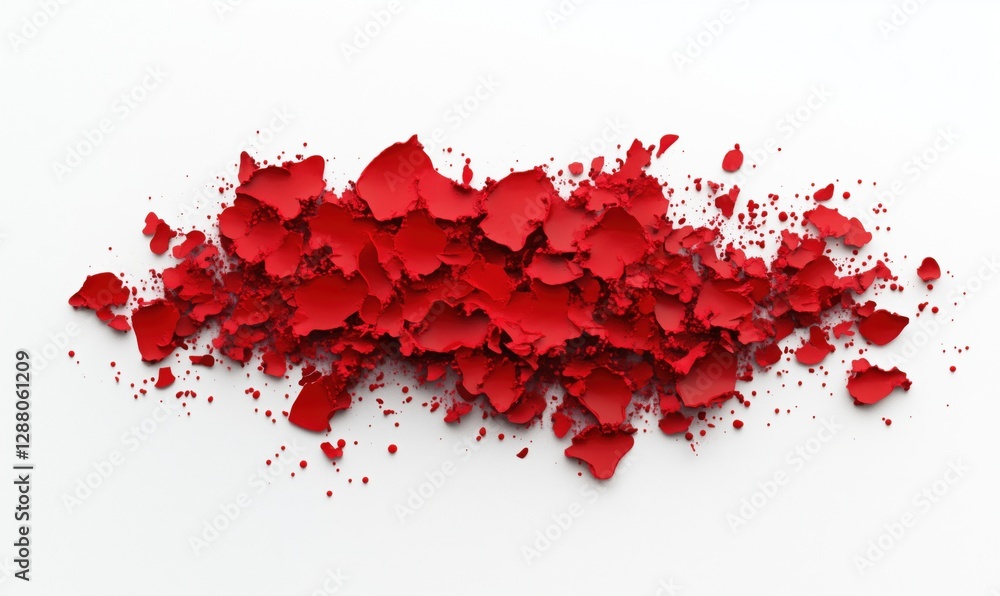 Poster red paint flakes scattered on white background creating artistic texture and visual interest