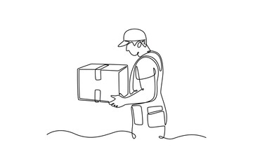 Delivery service. Single line draw design vector graphic illustration.