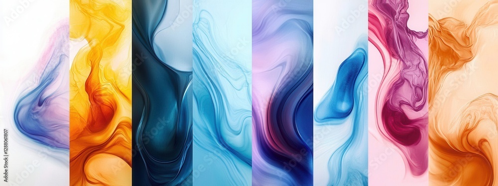 Poster colorful abstract background with flowing shapes in warm and cool tones blending harmoniously in ver
