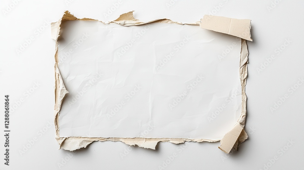 Poster torn paper edges frame on white background for creative design projects.