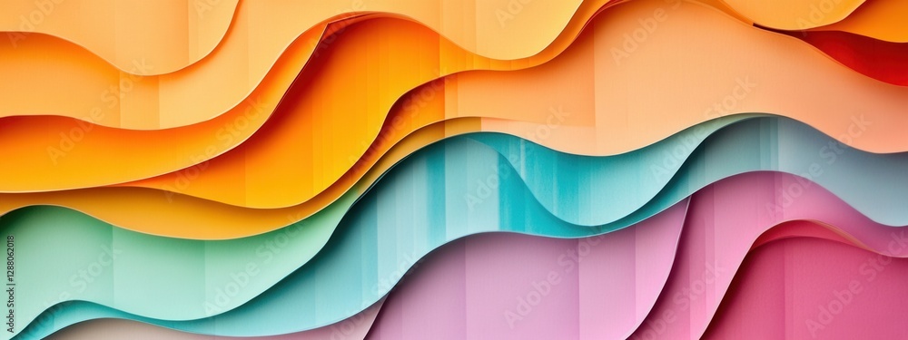 Poster colorful abstract waves layered design with smooth curves and textures in vibrant orange, red and bl