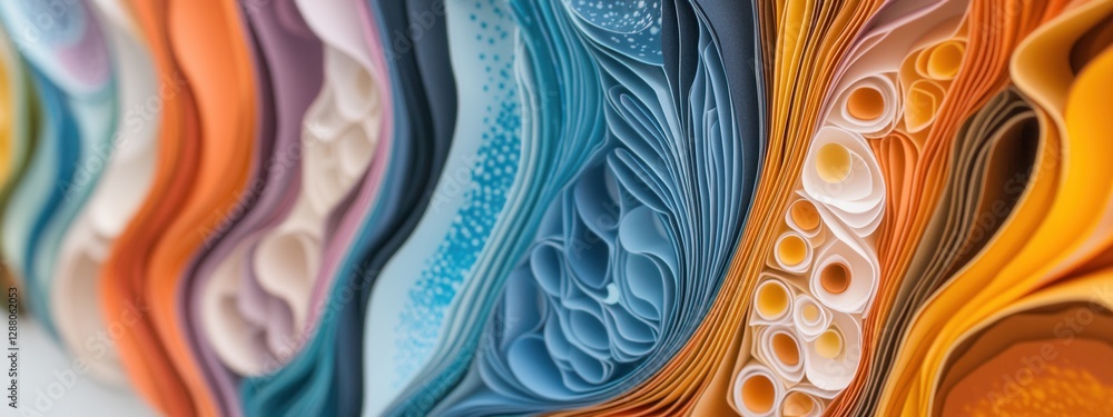 Aufkleber colorful waves of paper art with intricate patterns and textures displayed in a dynamic arrangement