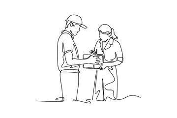 Delivery service. Single line draw design vector graphic illustration.