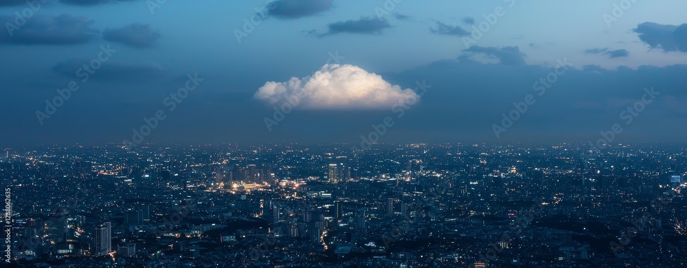 Poster stock image depicting cloud computing with digital data transfer over a network of computers connect