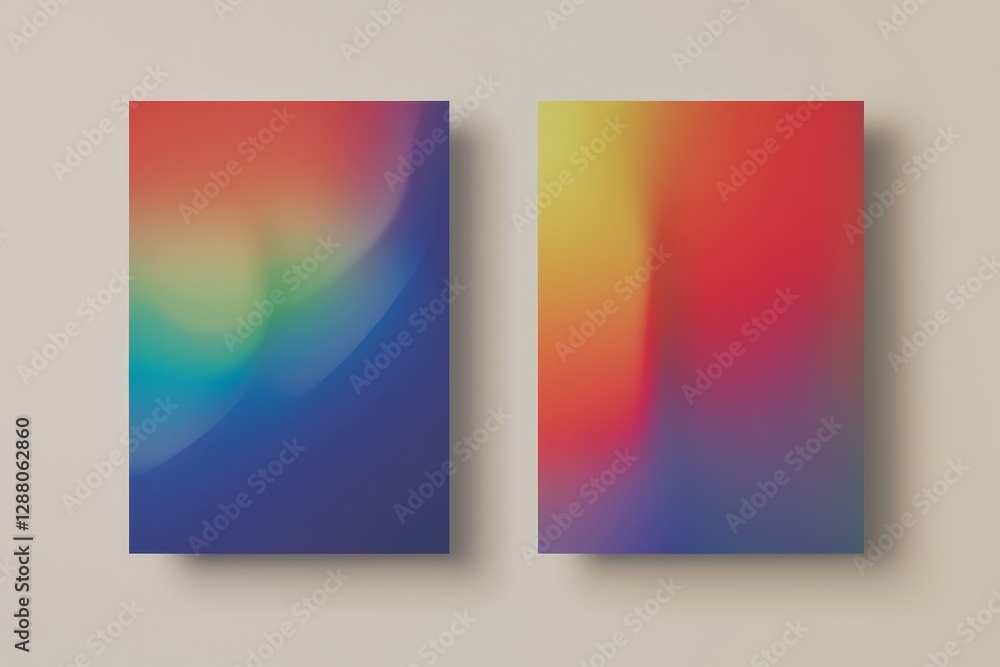 Poster a minimalist style cover template featuring vibrant 3d geometric prism shapes and a modern abstract 
