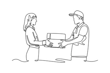 Delivery service. Single line draw design vector graphic illustration.