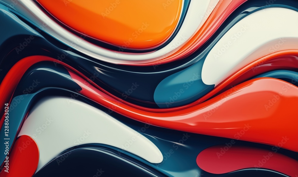 Poster colorful abstract fluid shapes with smooth curves and glossy textures