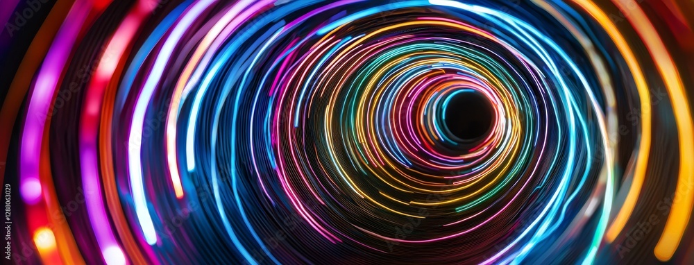 Poster against a lively digital space background, a dynamic neon light speech bubble symbolizes communicati