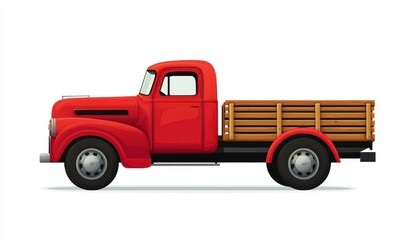 Fototapeta premium Red Vintage Pickup Truck with Wooden Bed, Pixel Art Illustration