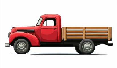 Red Vintage Pickup Truck Pixel Art Illustration