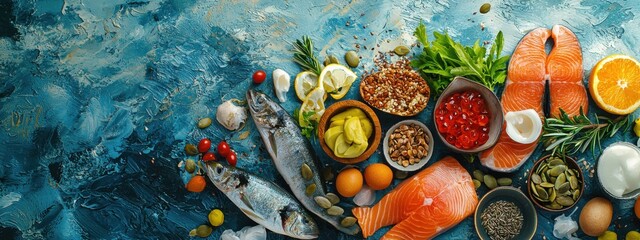 Food rich in omega 3 fatty acid and healthy fats. Healthy keto and low carb diet eating concept. top view