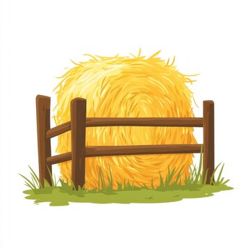 recommend clip art: Round Hay Bale in Wooden Fence Rustic Farm Illustration