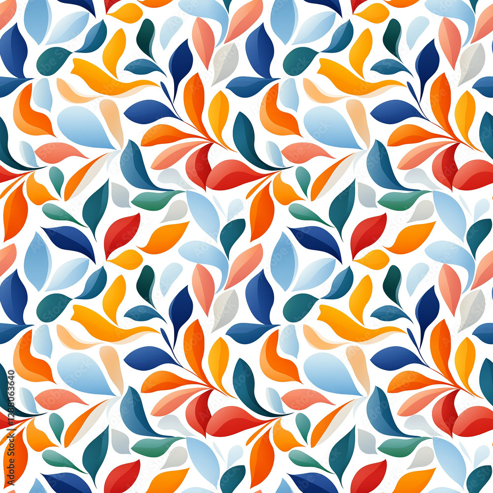 Poster  Multicolored seamless pattern with stylized leaf design.