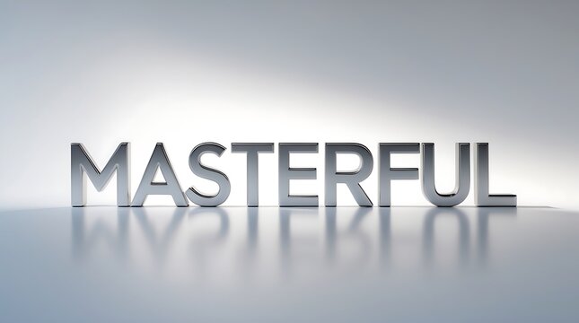 Bold metallic letters spelling masterful shine against a soft gradient background