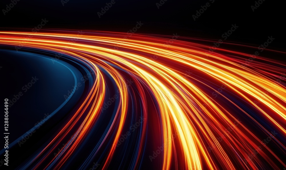 Poster dynamic light trails creating vibrant abstract patterns in dark background