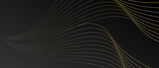 Abstract minimalist poster collection with golden smooth thin ink lines on black background