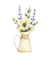 bouquet of watercolor carnations in a jug