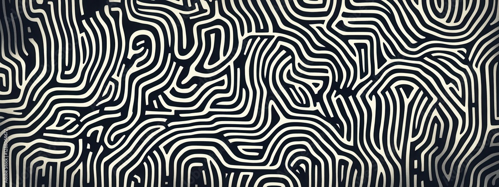 Poster abstract curvy line pattern in monochrome with intricate flowing design and organic shapes in modern