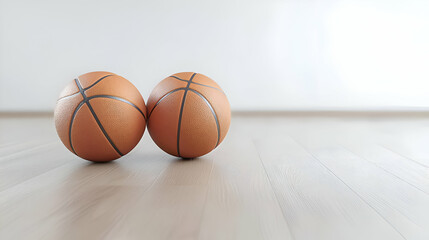Obraz premium Two Orange Basketballs on Light Brown Wooden Floor