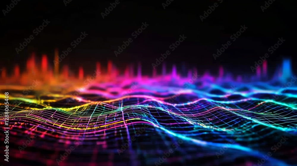 Aufkleber neon sound wave and equalizer effect set against an abstract background
