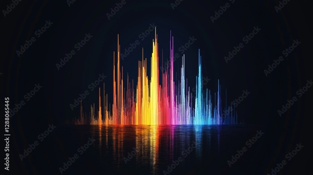 Poster an abstract background featuring a sound wave and neon equalizer effect
