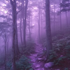 Fototapeta premium Misty purple forest trail path