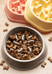 Slow feeder dog bowls preventing gulping and improving digestion