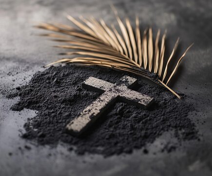 Reflective Ash Wednesday: A somber contemplation, symbolized by a scattering of ashes, evokes feelings of penitence, reflection, and spiritual        