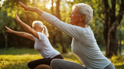 Grandma Stretches in a Sunlit Park Wearing Comfortable Activewear 