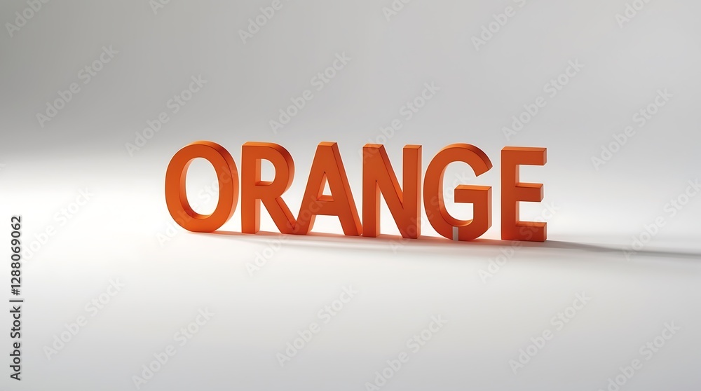Poster colorful word orange stands out against a simple backdrop in minimalistic setting