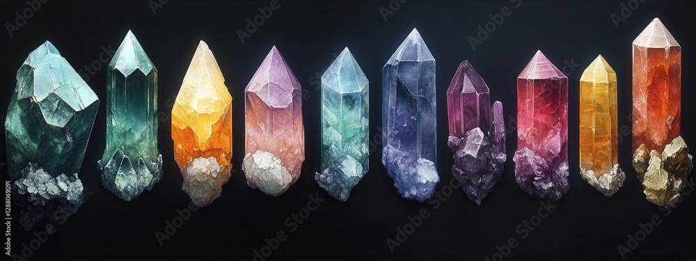 Aufkleber vibrant and colorful crystal spires displayed in a stunning array on a dark background