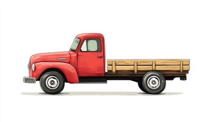 Vintage Red Pickup Truck Pixel Art Illustration