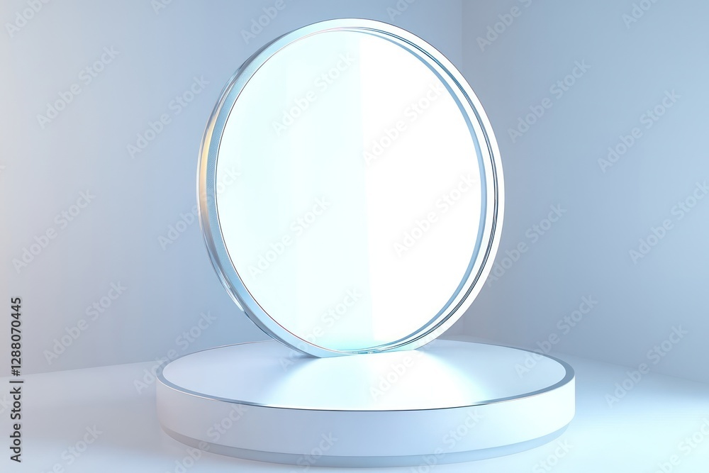 Poster ample ad copy or brand text space on a 3d holographic rotating product display.