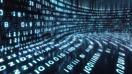 Stunning Binary Code Digital Wall Mural with Distressed Perspective Effect, Futuristic Minimalism, and High-Pixel Density for Modern Design or Advertising