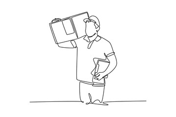 Delivery service. Single line draw design vector graphic illustration.