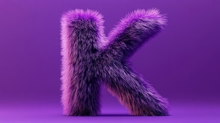 Fototapeta premium Purple furry letter k on matching background, soft texture and playful design. Creative typography and design concept