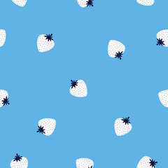 Cute white strawberry hand drawn vector illustration. Adorable berry fruit seamless pattern for kids fabric or wallpaper.