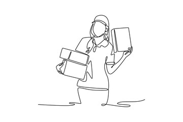 Delivery service. Single line draw design vector graphic illustration.