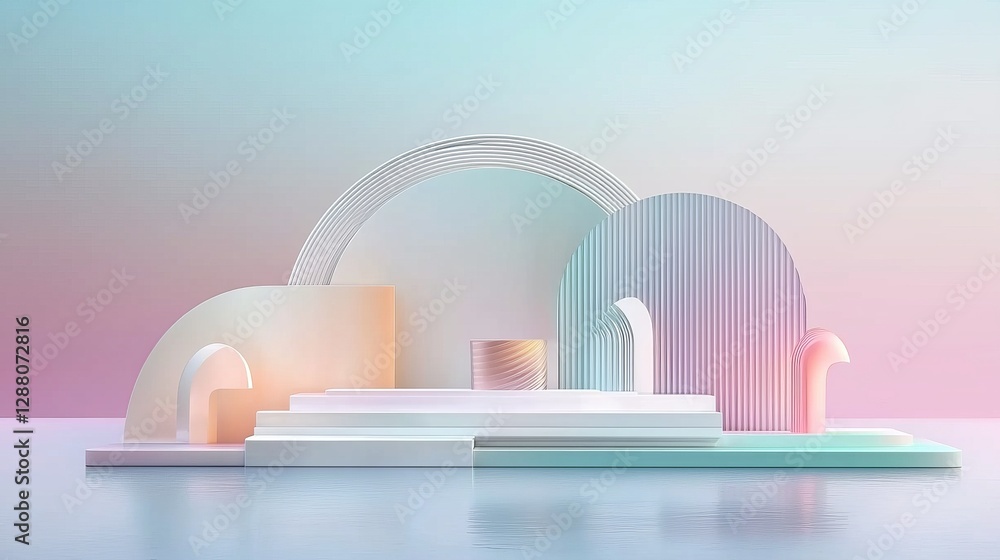 Poster abstract fluid 3d render of a holographic iridescent neon curved wave in motion against a dark backg
