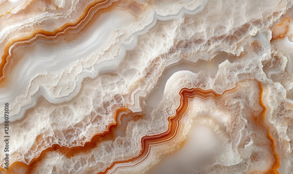 Poster abstract orange and white agate stone texture with intricate patterns and layers