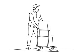 Delivery service. Single line draw design vector graphic illustration.