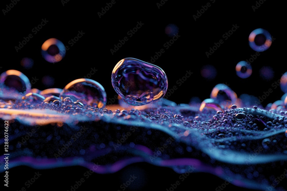 Poster a 3d rendered abstract background featuring spherical shapes that mimic ice