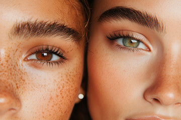 Portrait of two women face to face beautiful freckles