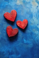 Obraz premium Three hearts on a blue background