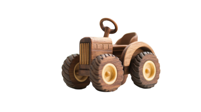 Wooden toy tractor with detailed craftsmanship showcases rustic appeal for playful learning experiences