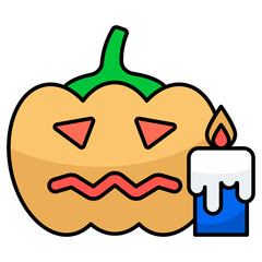 A colored design icon of Halloween pumpkin