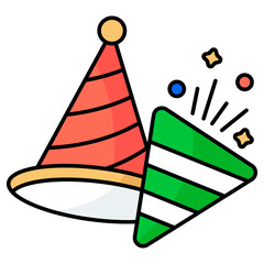 A flat design icon of birthday cap