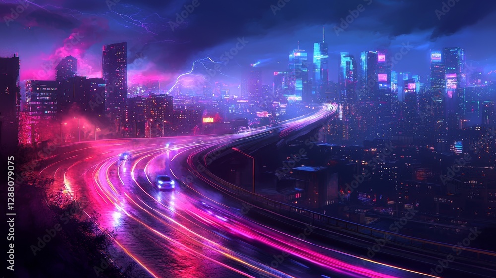 Poster optical fiber and the data superhighway serve as pathways for abstract swirls of information in digi