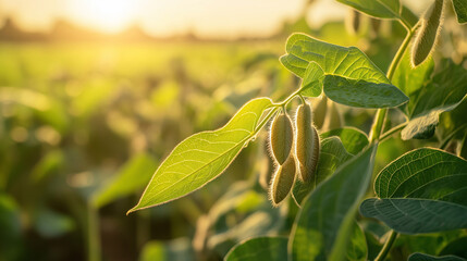 Fototapeta premium Soybean field thriving with green leaves, symbolizing sustainable agriculture and natural growth.
